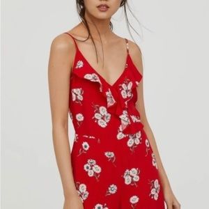 H&M Red Floral Jumpsuit - Size 10